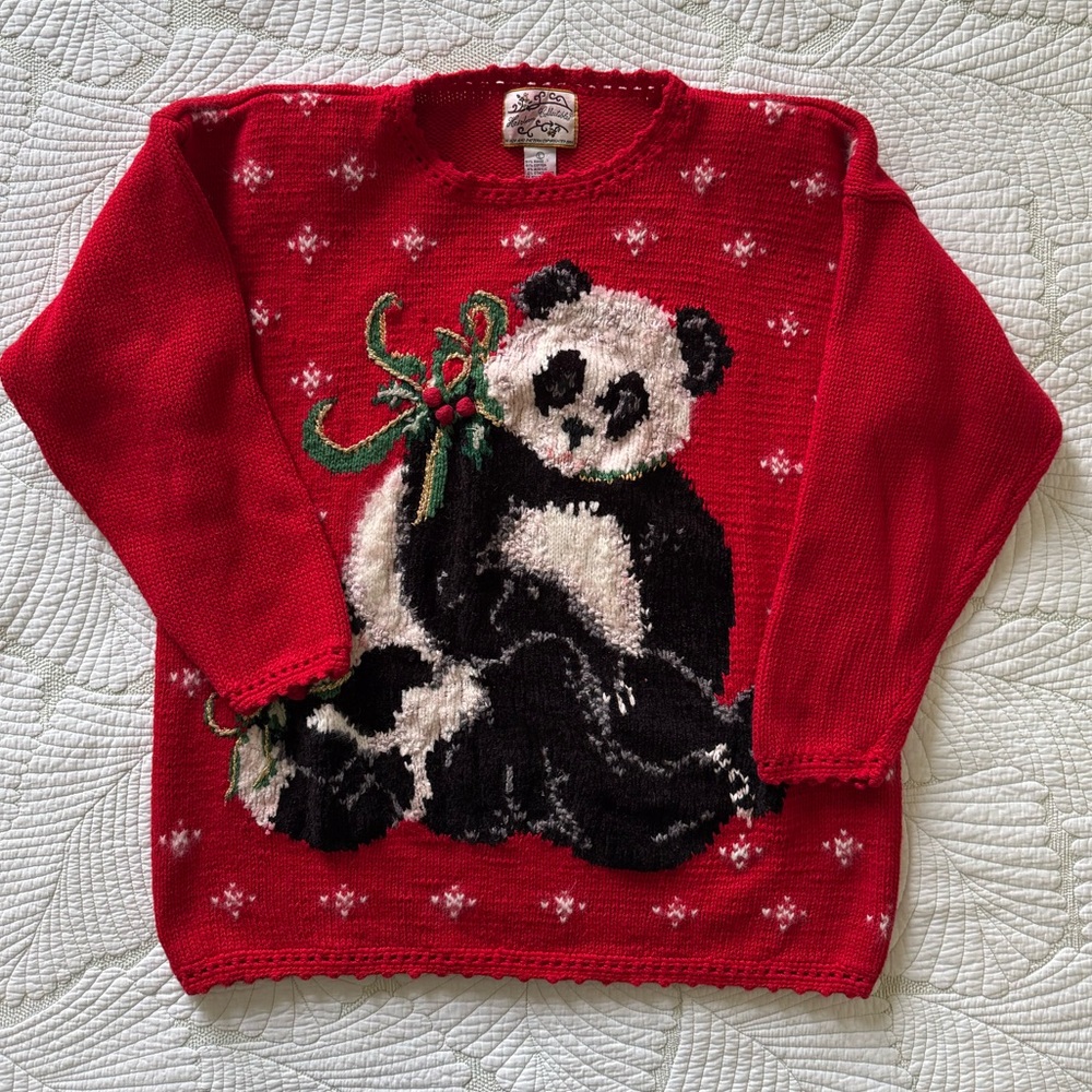 Vintage 90s Panda Ugly Holiday Sweater- Size L